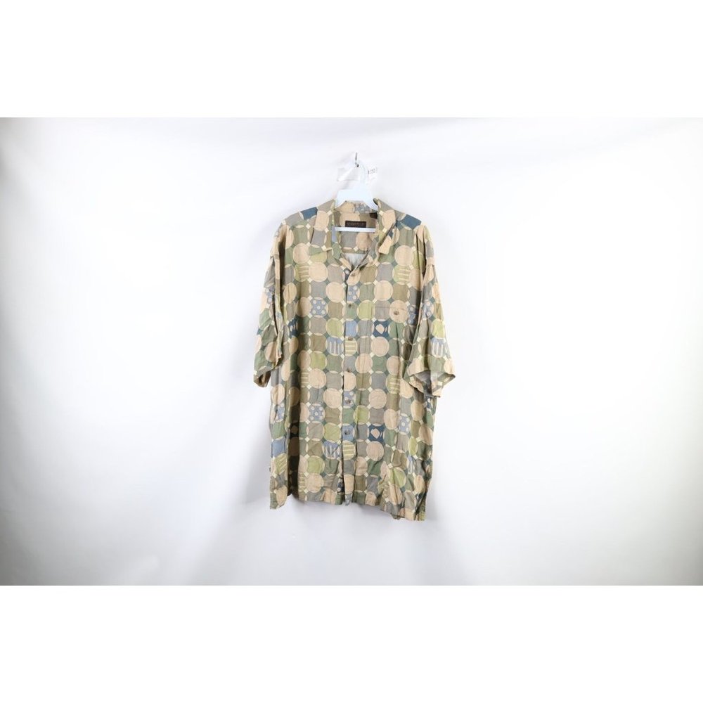 Vintage Streetwear Mens XL Geometric Short Sleeve Hawaiian Button Shirt Rayon